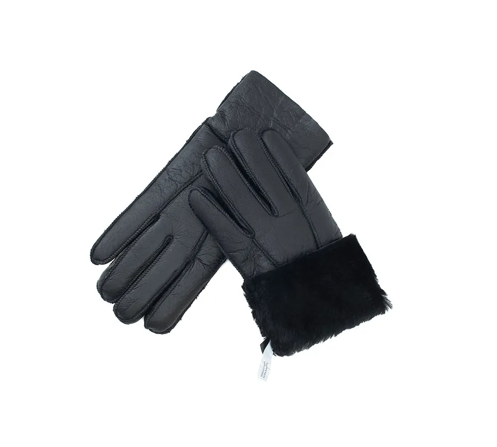 Leather Fluffy Sheepskin Wool Stitching Gloves