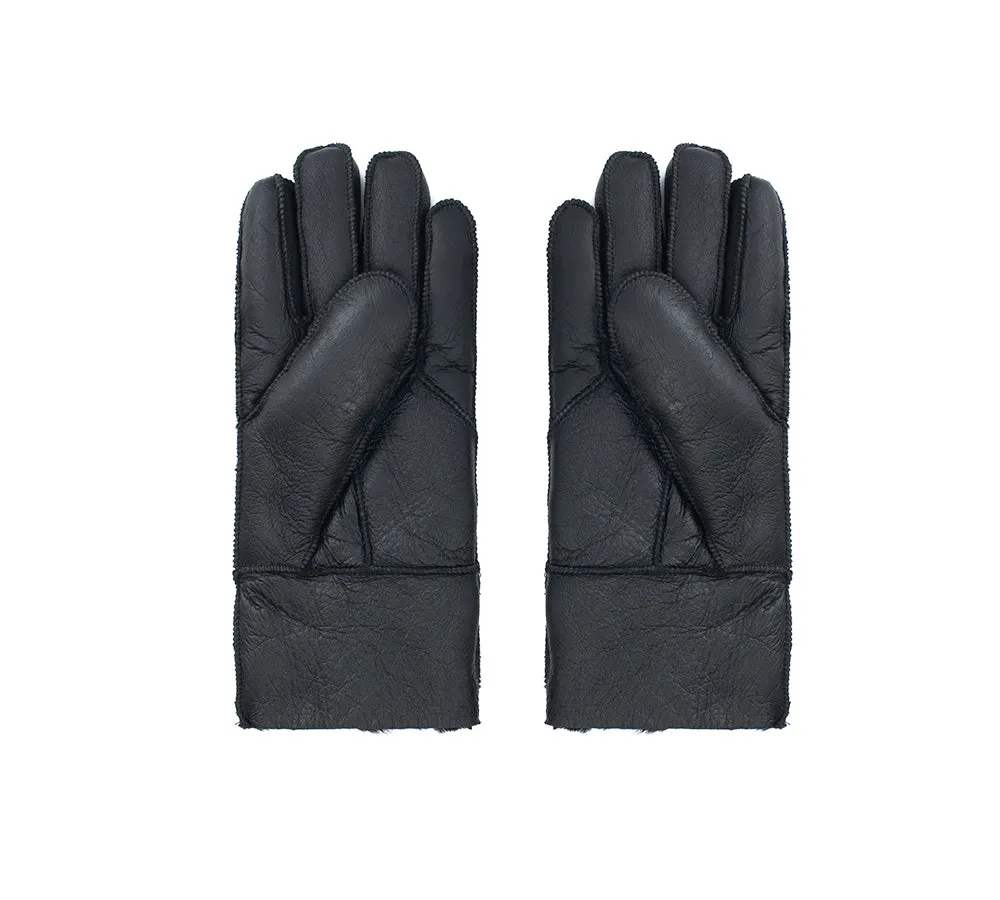 Leather Fluffy Sheepskin Wool Stitching Gloves