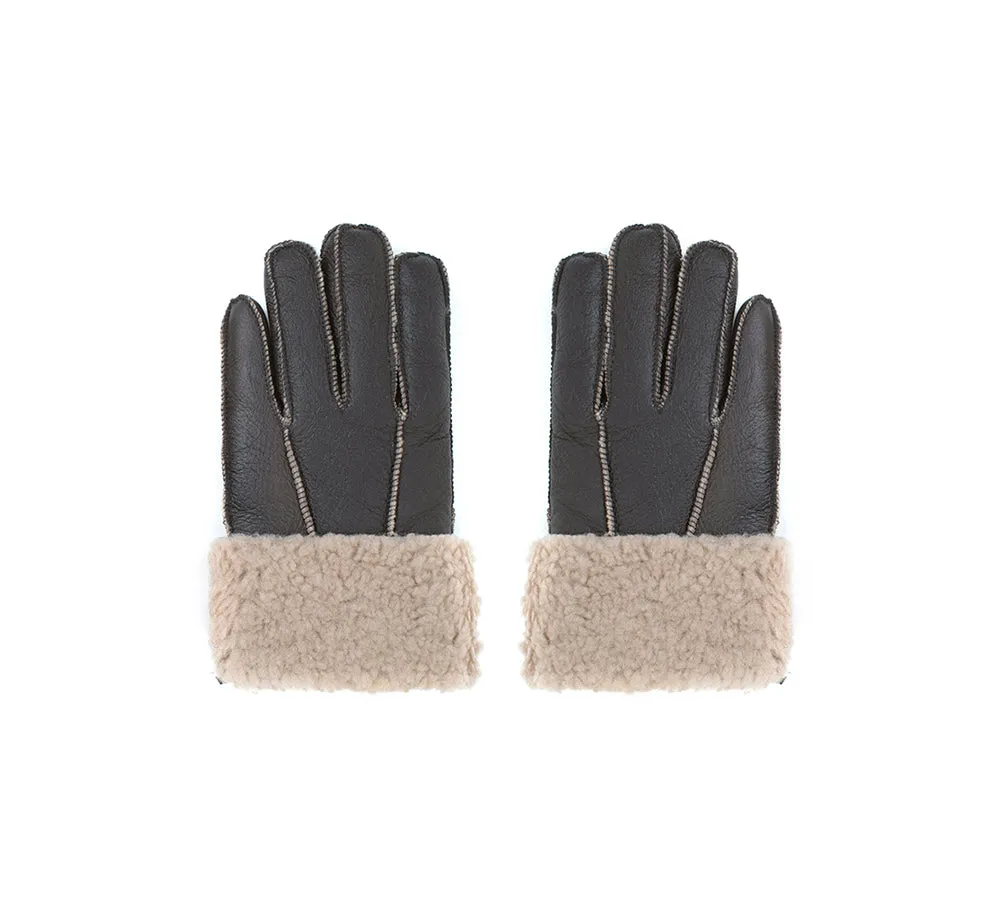 Leather Fluffy Sheepskin Wool Stitching Gloves