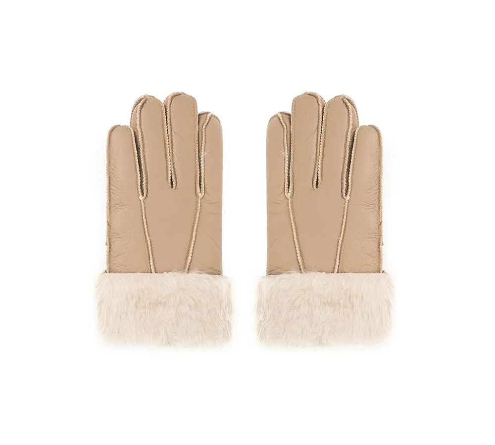Leather Fluffy Sheepskin Wool Stitching Gloves