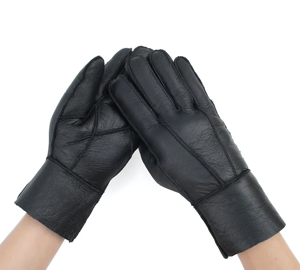 Leather Fluffy Sheepskin Wool Stitching Gloves