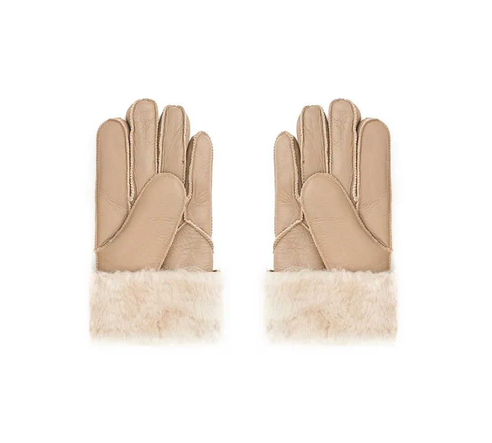Leather Fluffy Sheepskin Wool Stitching Gloves