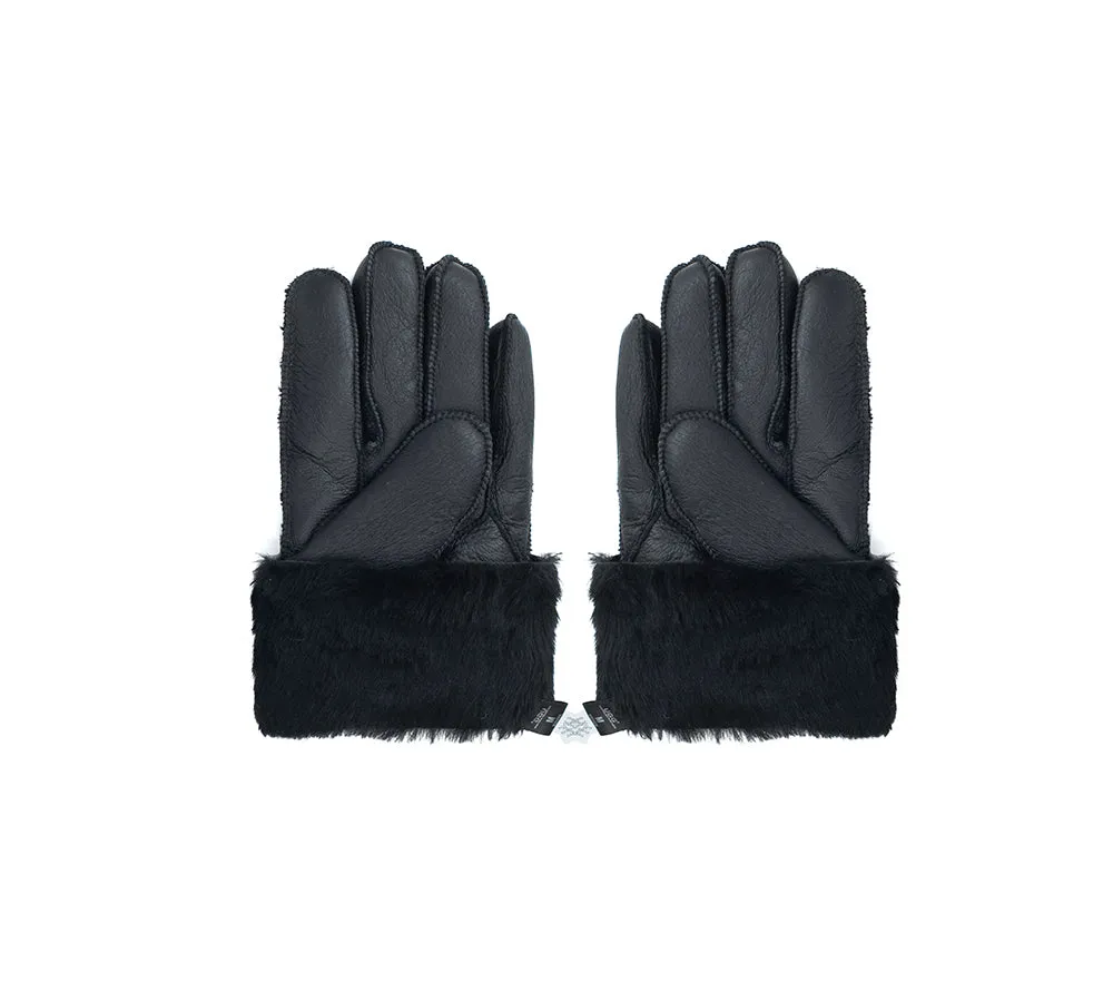 Leather Fluffy Sheepskin Wool Stitching Gloves