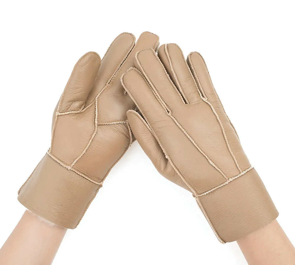 Leather Fluffy Sheepskin Wool Stitching Gloves