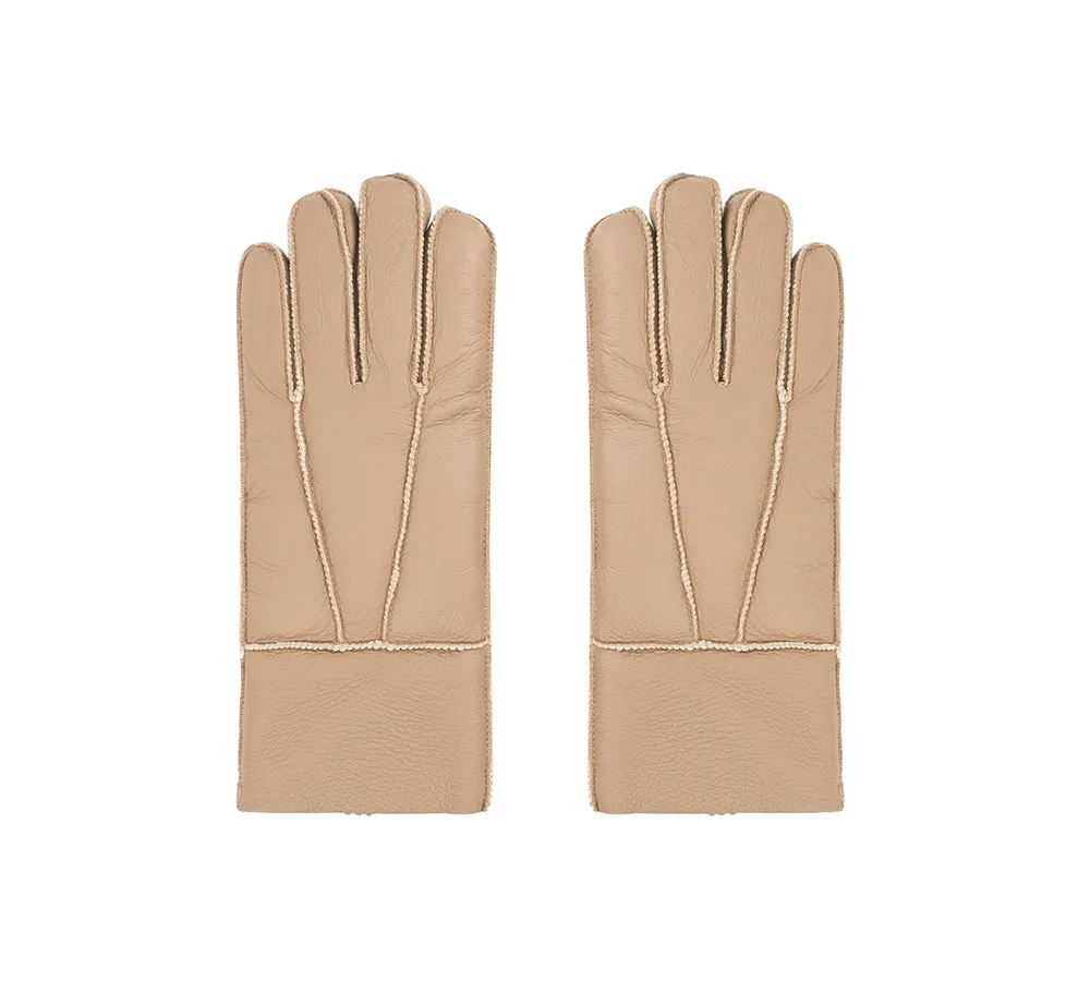 Leather Fluffy Sheepskin Wool Stitching Gloves