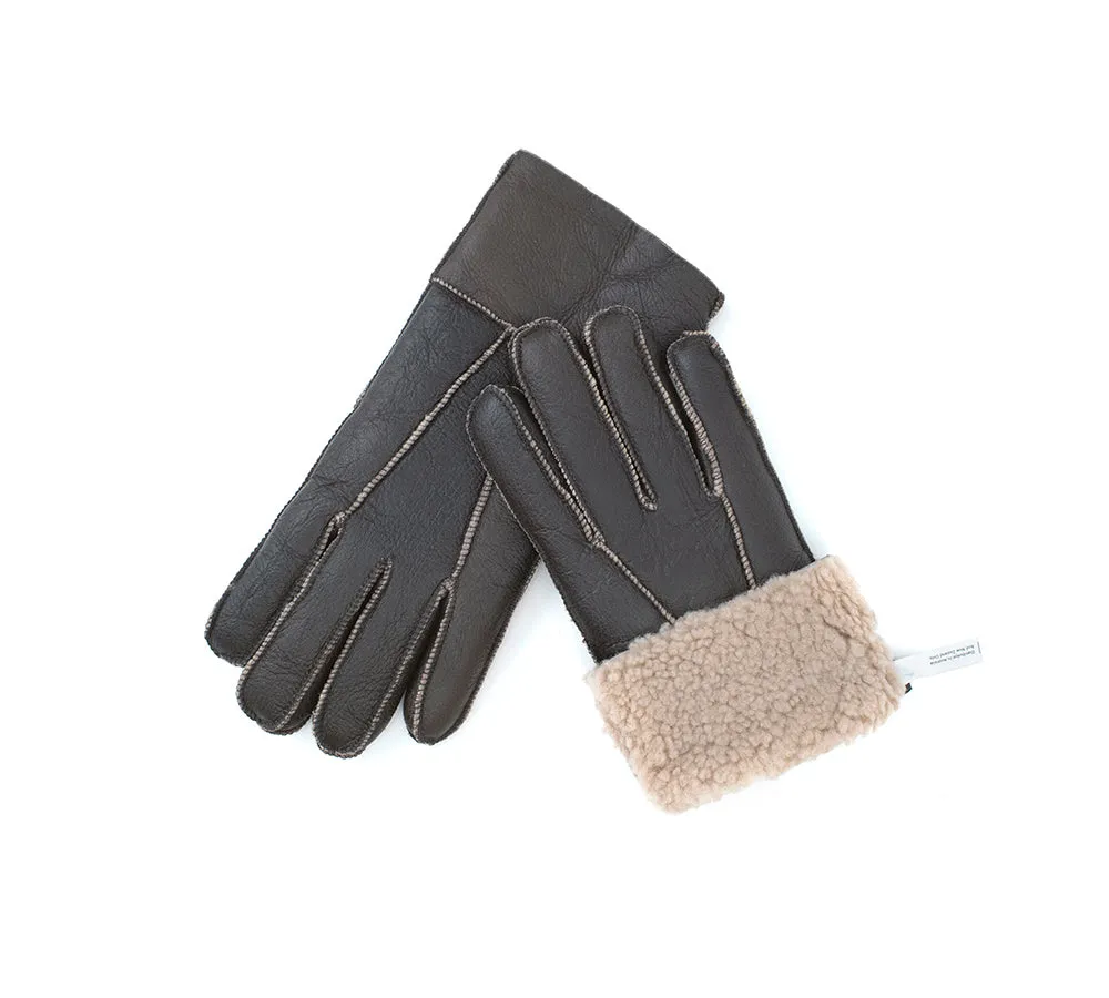Leather Fluffy Sheepskin Wool Stitching Gloves