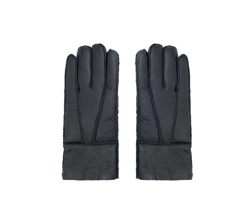 Leather Fluffy Sheepskin Wool Stitching Gloves