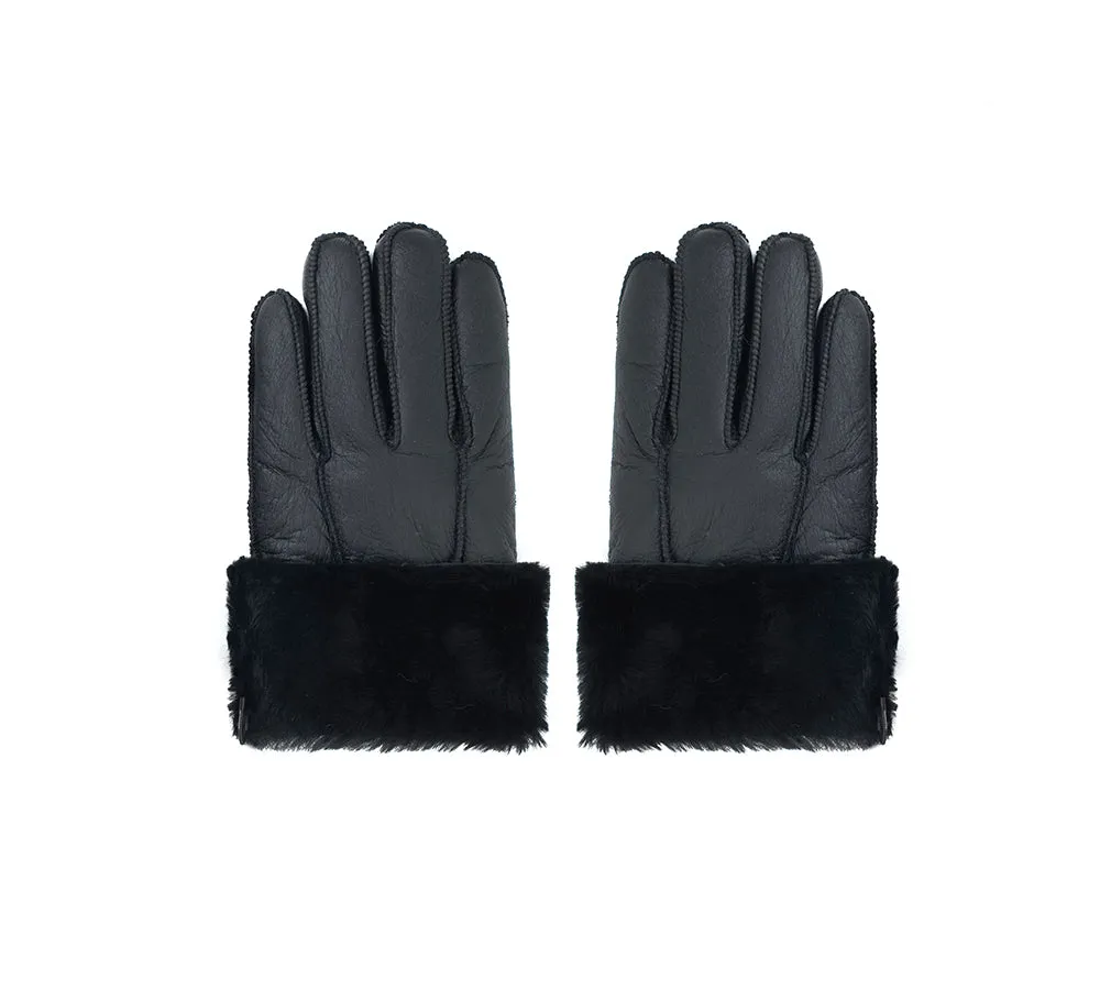 Leather Fluffy Sheepskin Wool Stitching Gloves