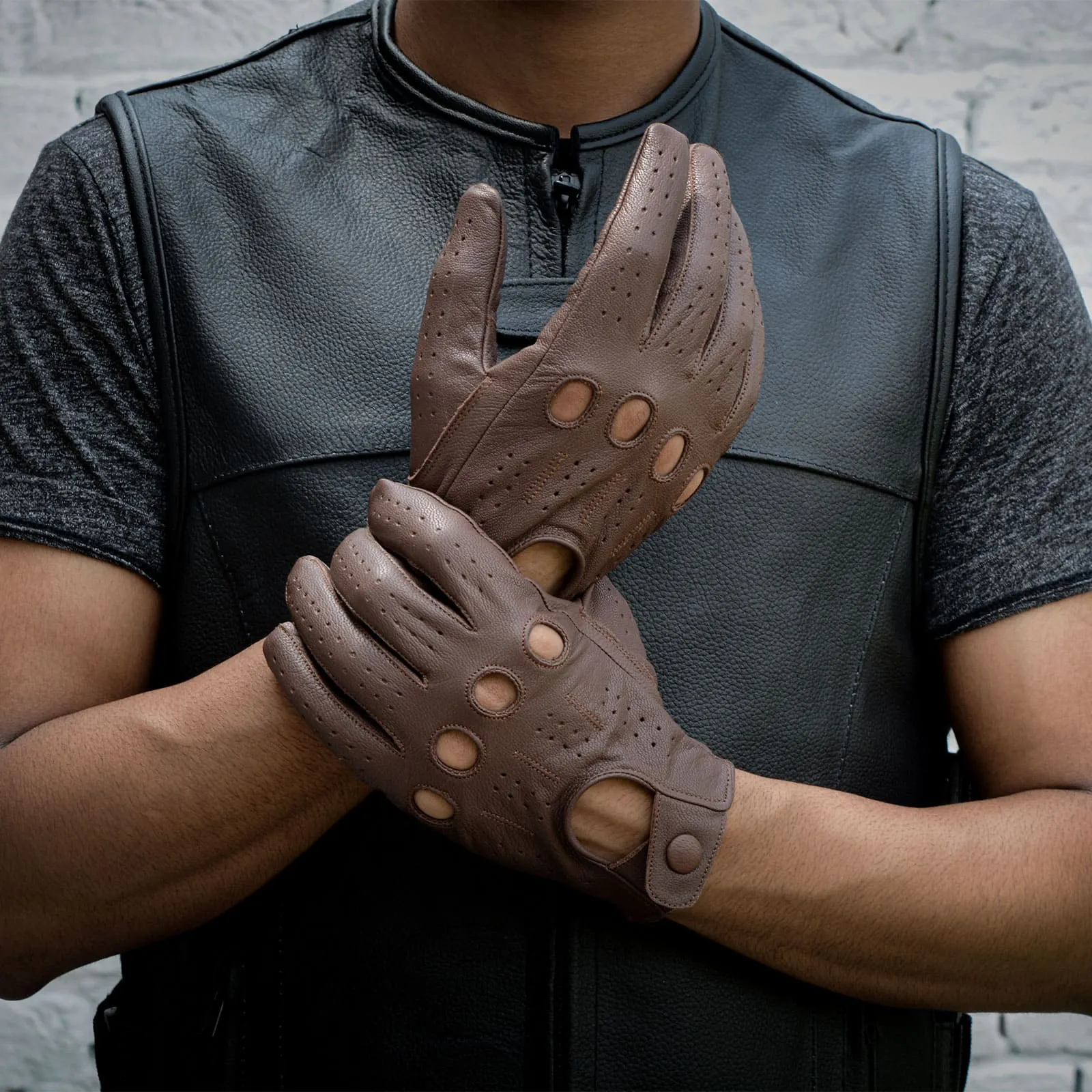 Leatherick Men's Dark Brown Classic Genuine Leather Driving Gloves