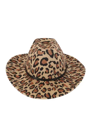 Leopard Print Fedora Hat with Leather Band Light Brown - Pack of 6