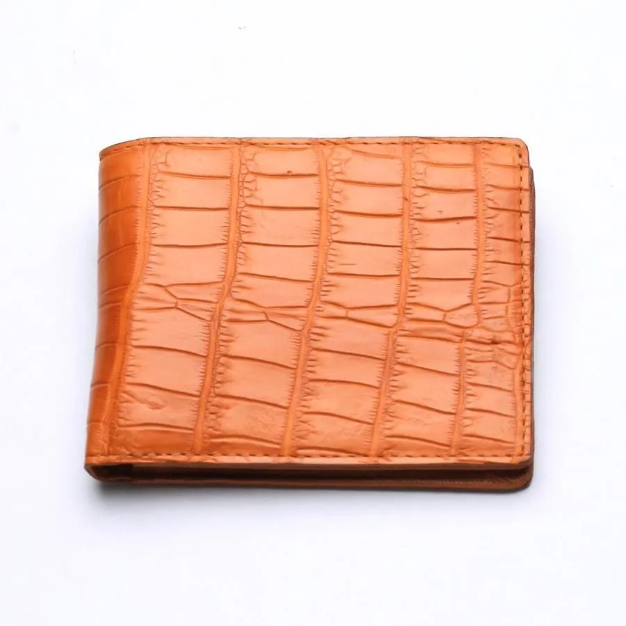 Light Brown Crocodile Stomach Leather Bifold Wallets