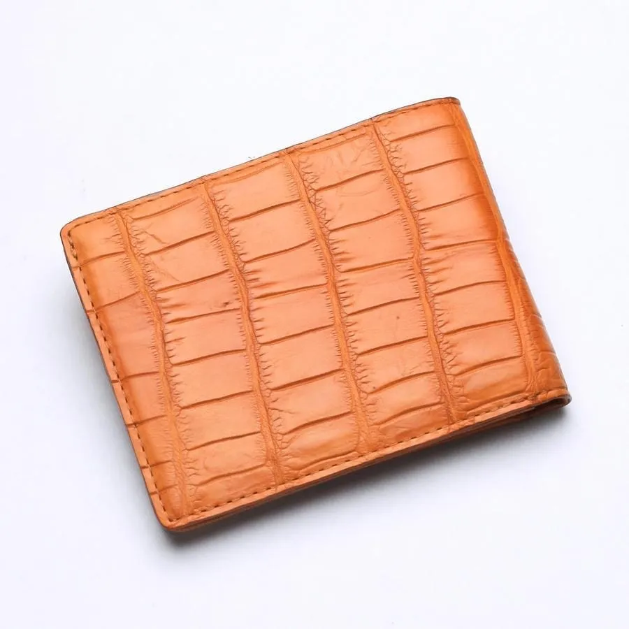 Light Brown Crocodile Stomach Leather Bifold Wallets