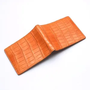 Light Brown Crocodile Stomach Leather Bifold Wallets