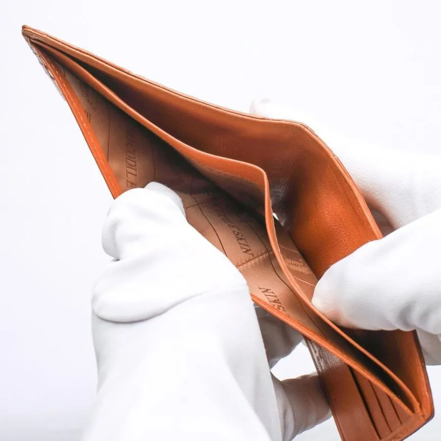 Light Brown Crocodile Stomach Leather Bifold Wallets