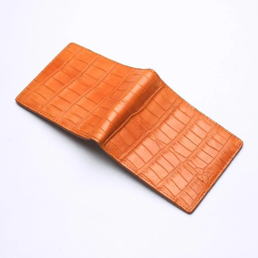 Light Brown Crocodile Stomach Leather Bifold Wallets