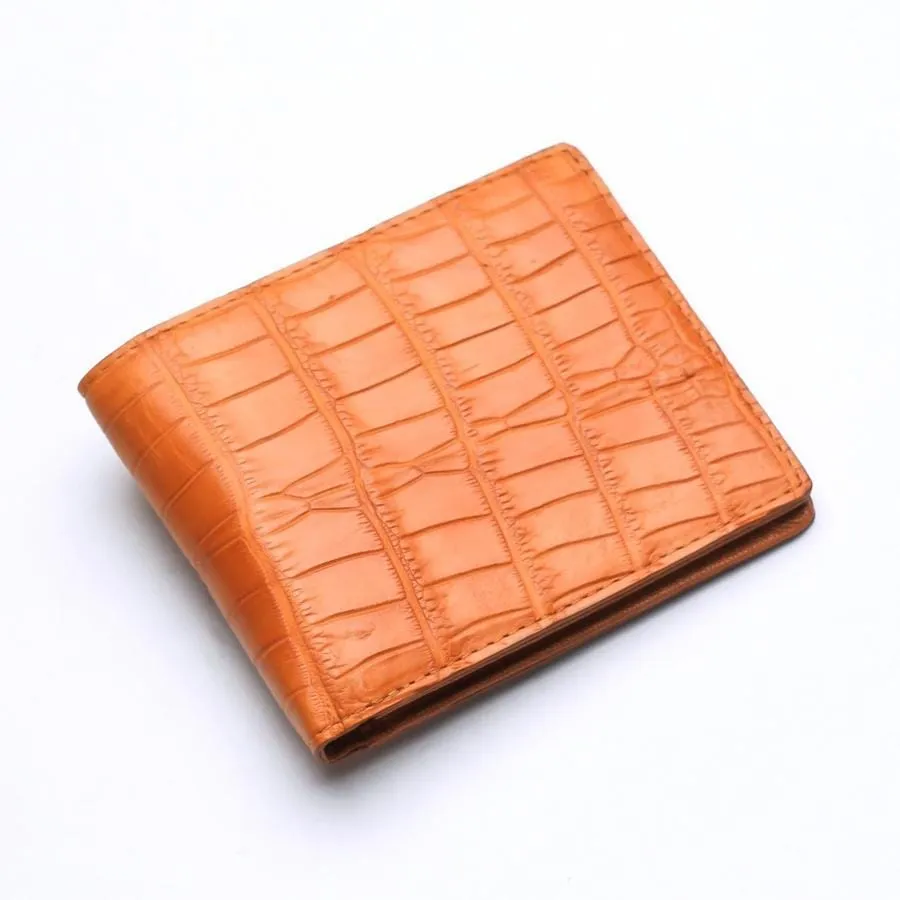 Light Brown Crocodile Stomach Leather Bifold Wallets