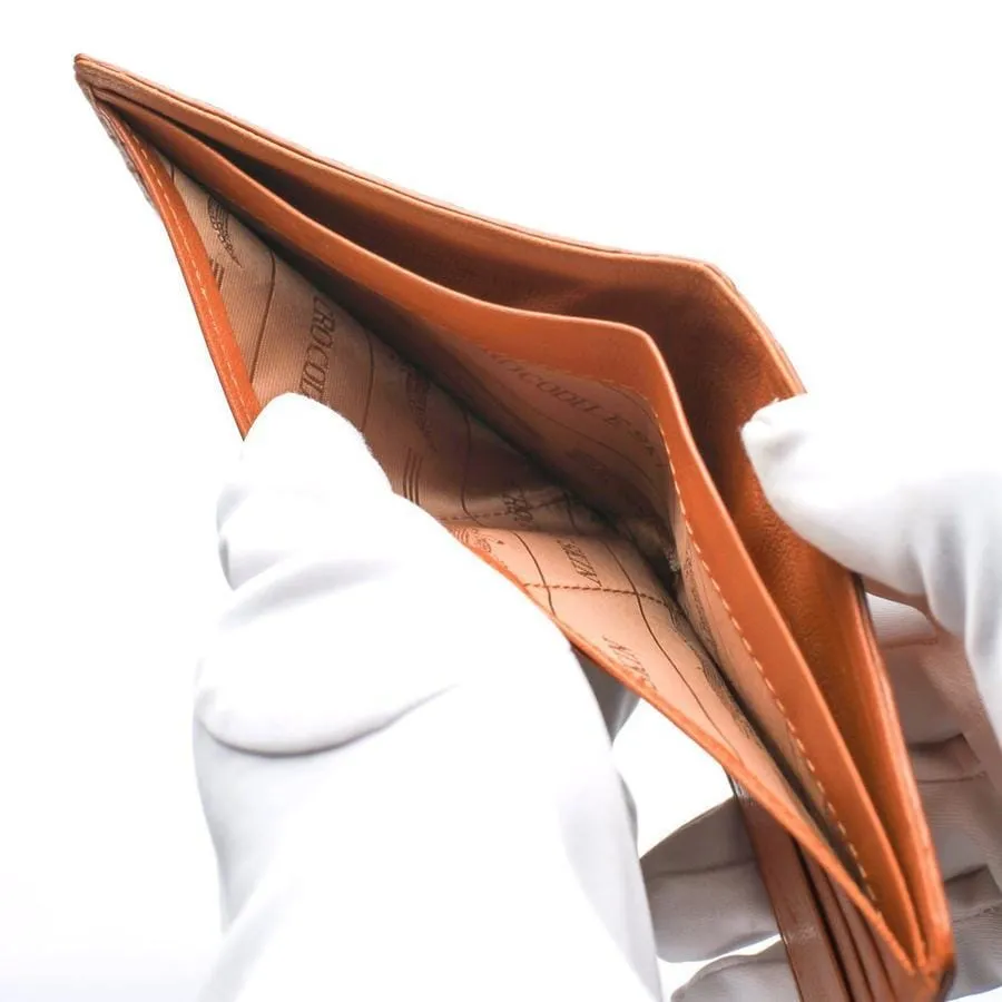 Light Brown Crocodile Stomach Leather Bifold Wallets