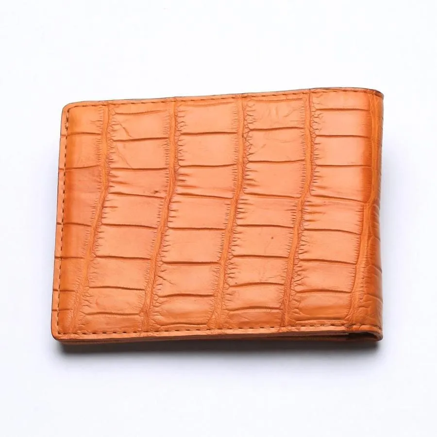 Light Brown Crocodile Stomach Leather Bifold Wallets