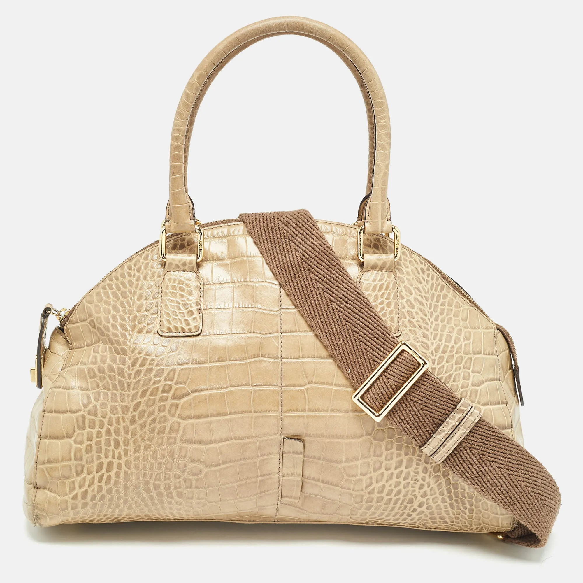 Light Green Croc Embossed Leather Dome Satchel