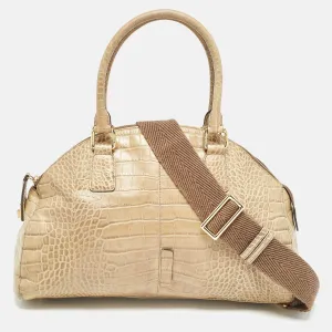 Light Green Croc Embossed Leather Dome Satchel