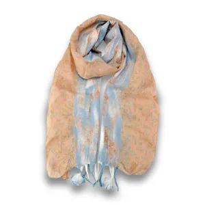 Light Grey & Tan Felt and Saree Vintage Scarves with Flower Hanging