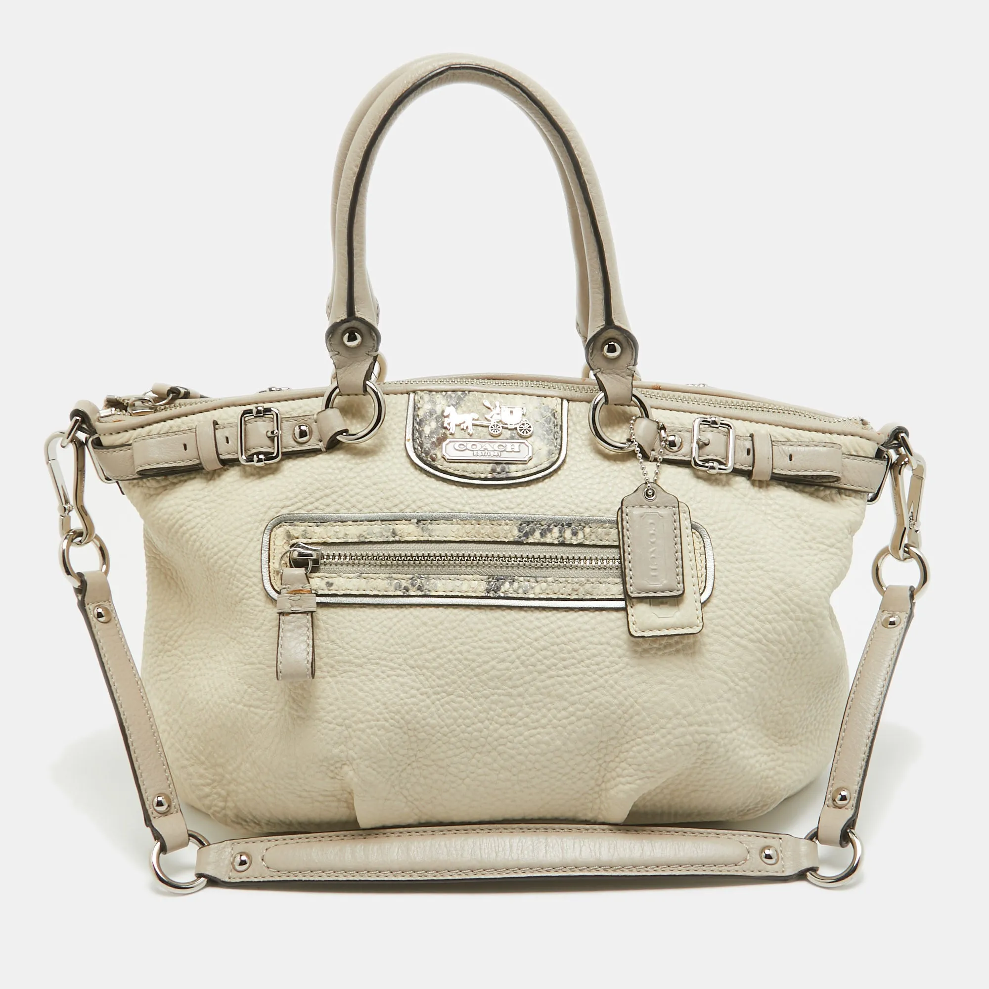 Light Grey Snake Embossed and Leather Sophia Madison Satchel