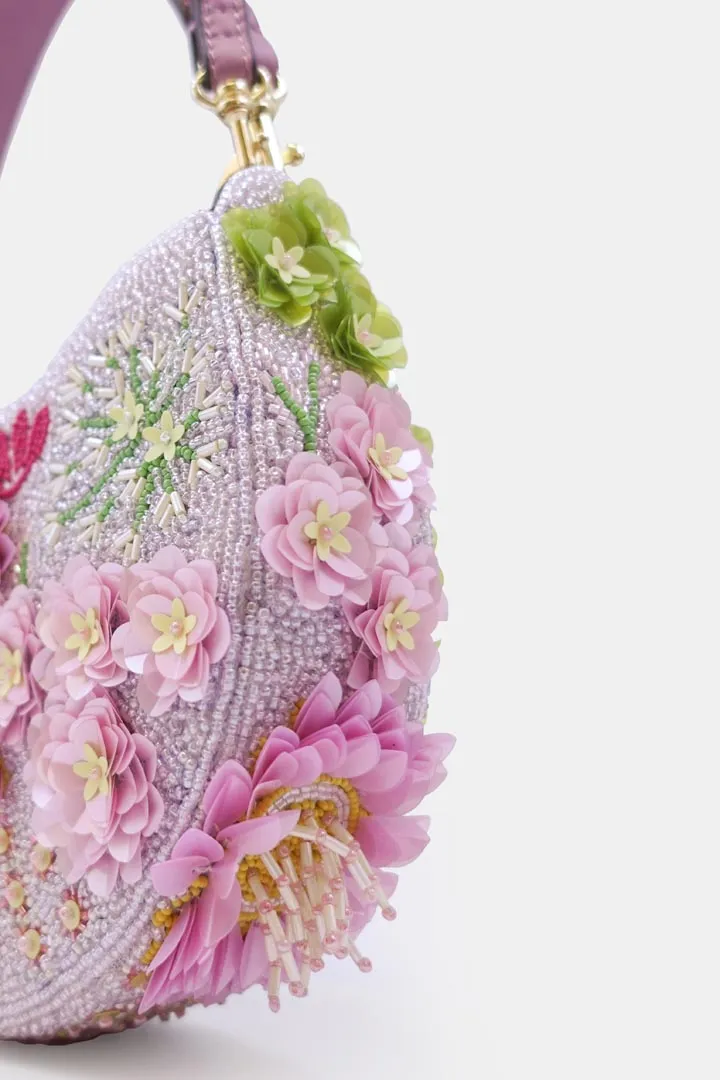 Lilac Embellished Clutch Bag with sling
