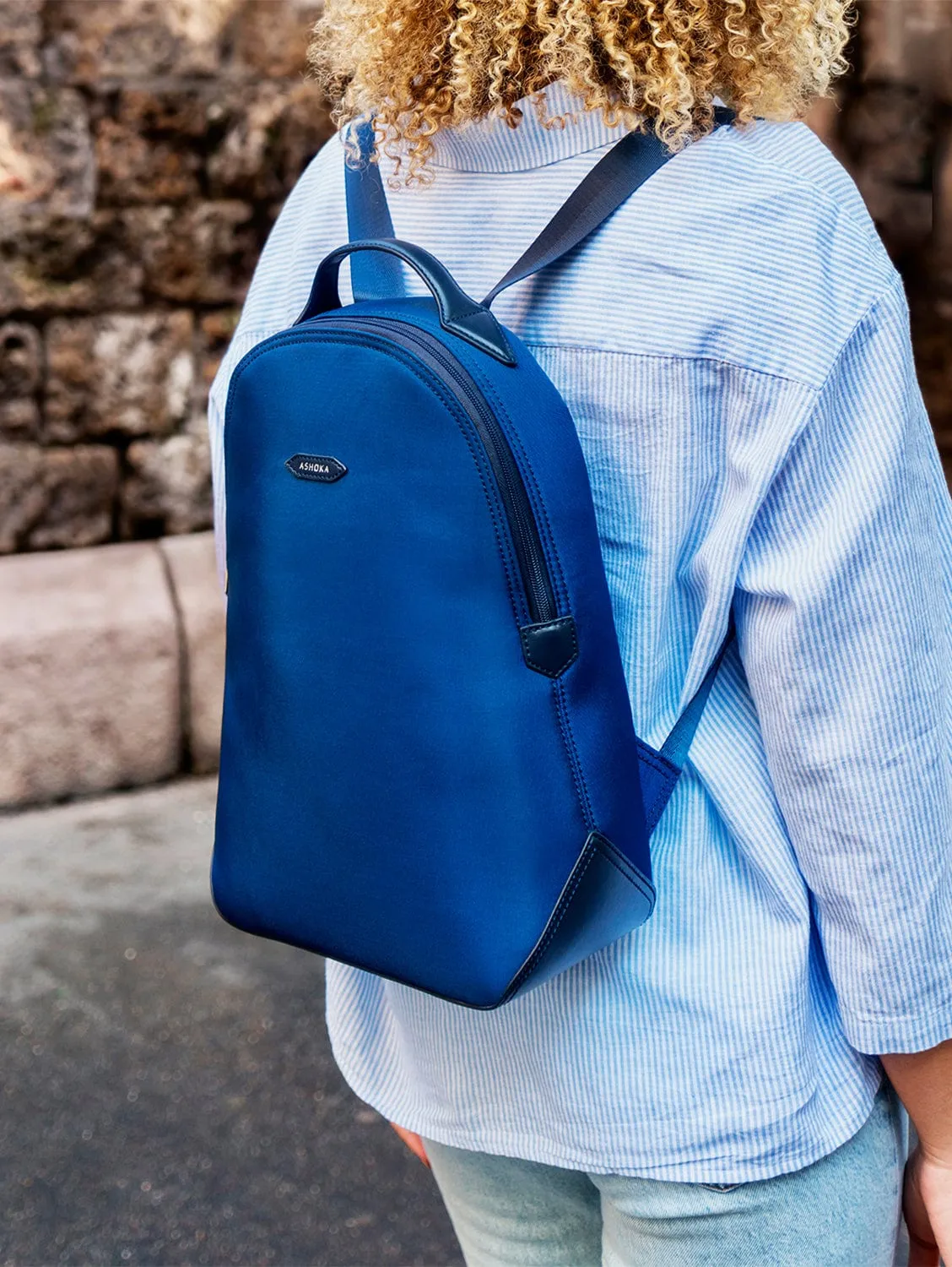 Lively Apple Skin & Recycled Nylon Backpack | Navy Blue