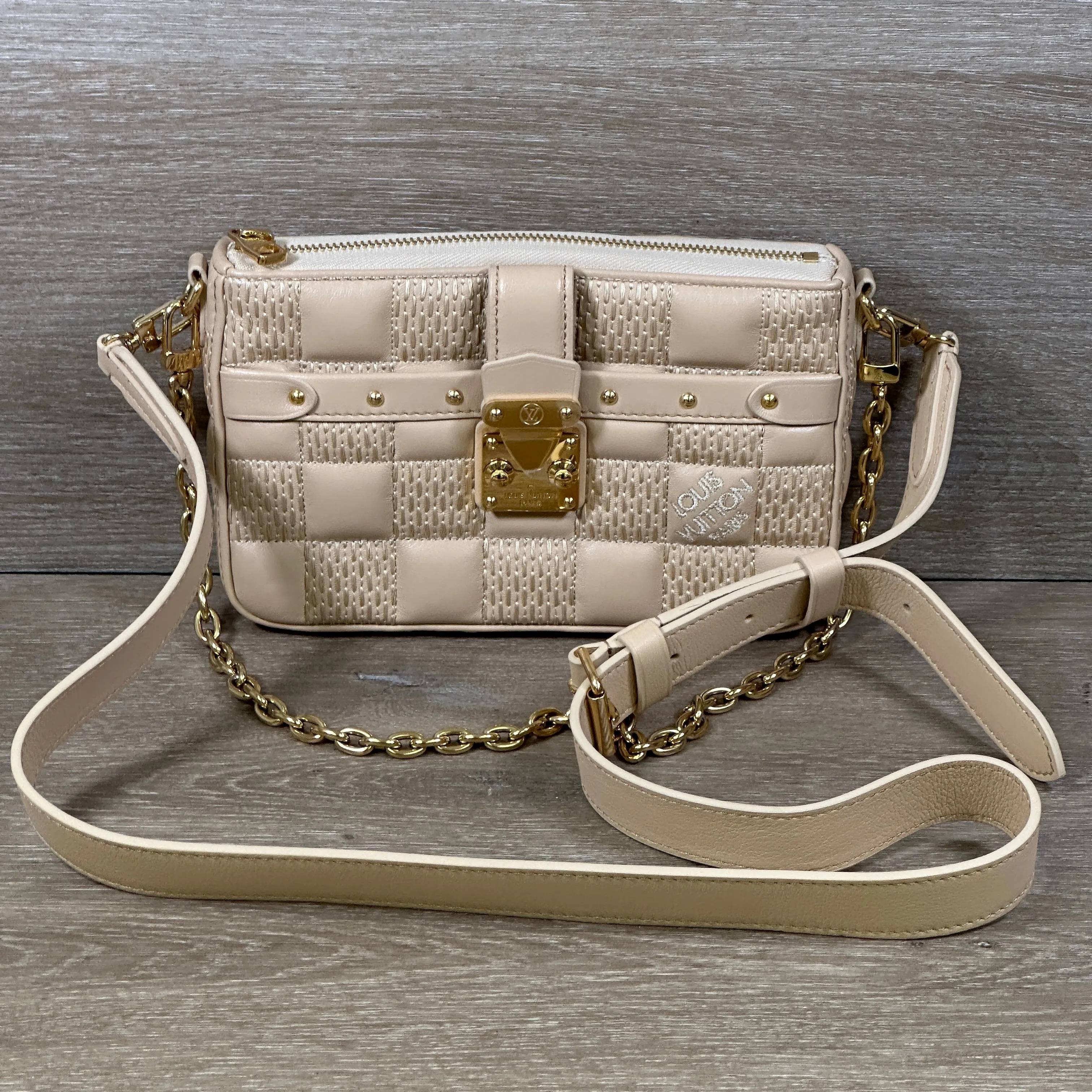 Louis Vuitton Quilted Lambskin Troca Pochette - Beige