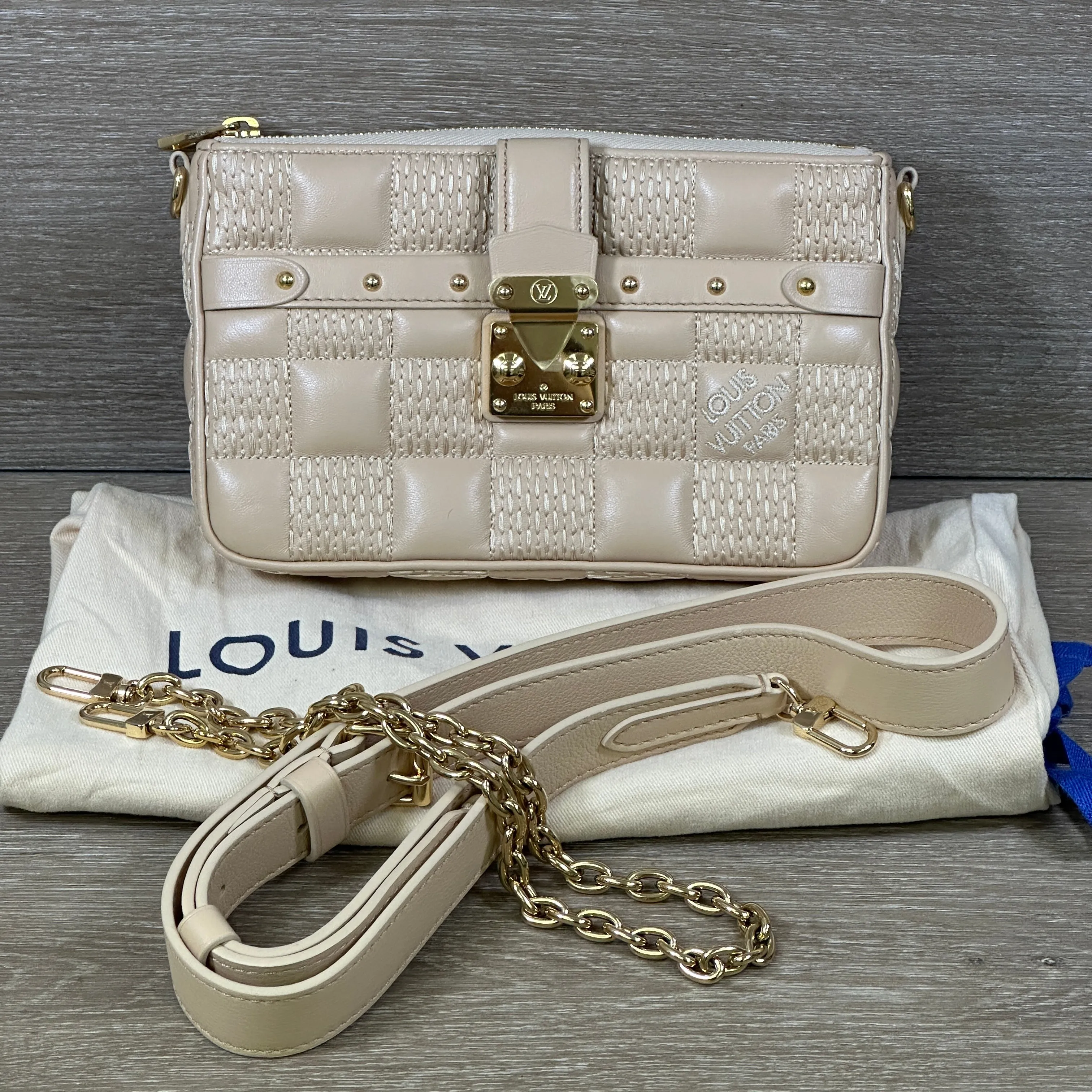 Louis Vuitton Quilted Lambskin Troca Pochette - Beige