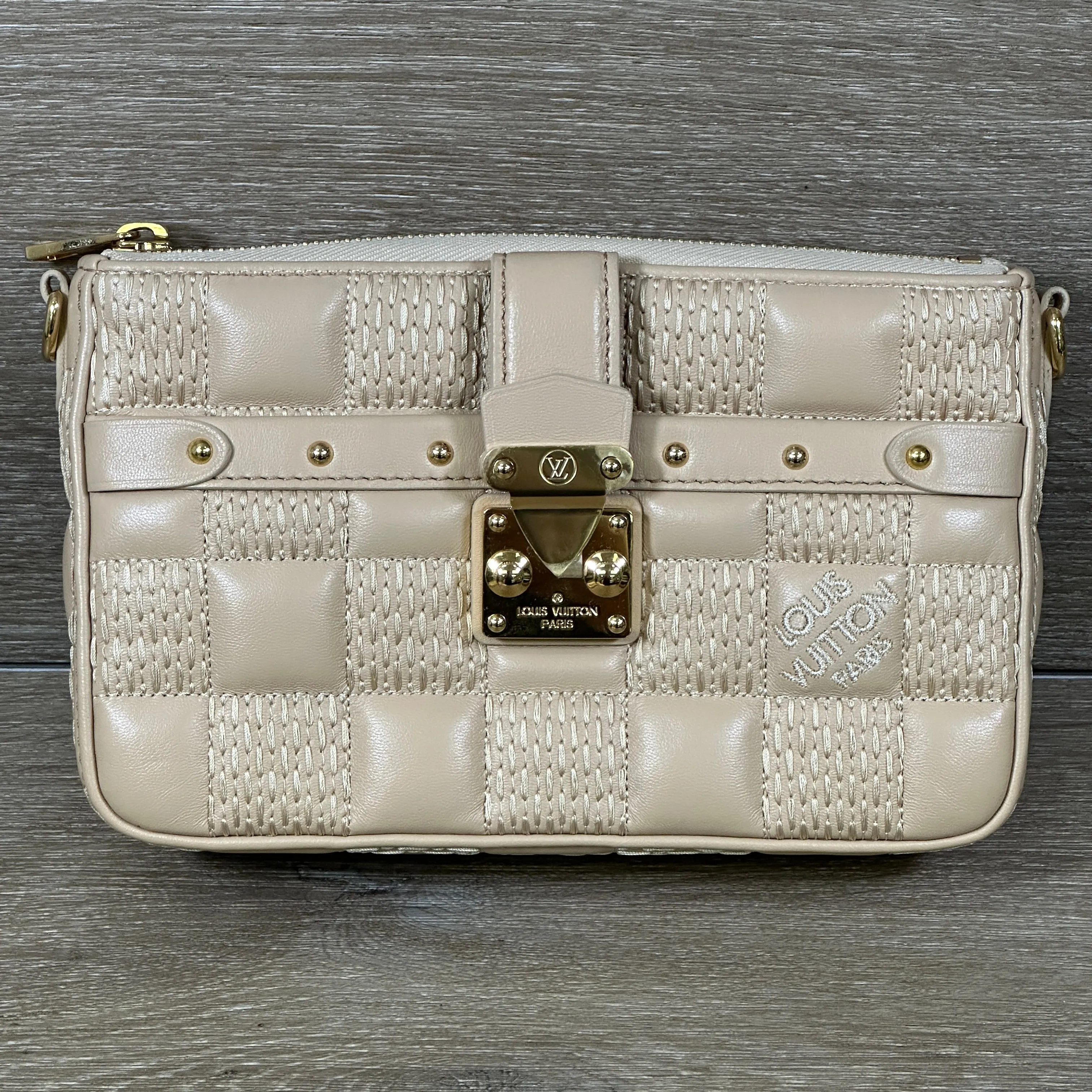 Louis Vuitton Quilted Lambskin Troca Pochette - Beige