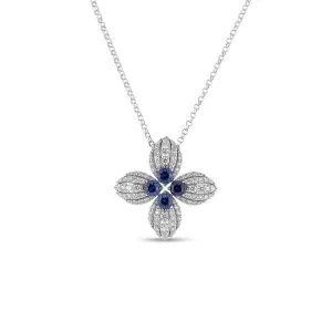 Love In Verona Diamond and Blue Sapphire Flower Necklace