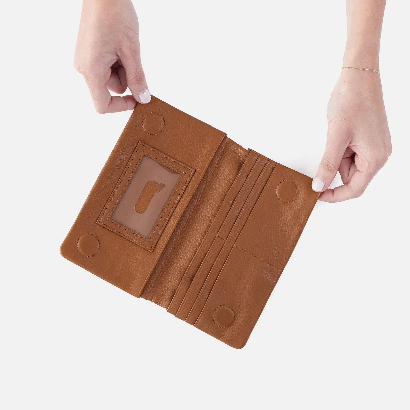 Lumen Continental Wallet In Pebbled Leather - Warm Honey Pixel Studded