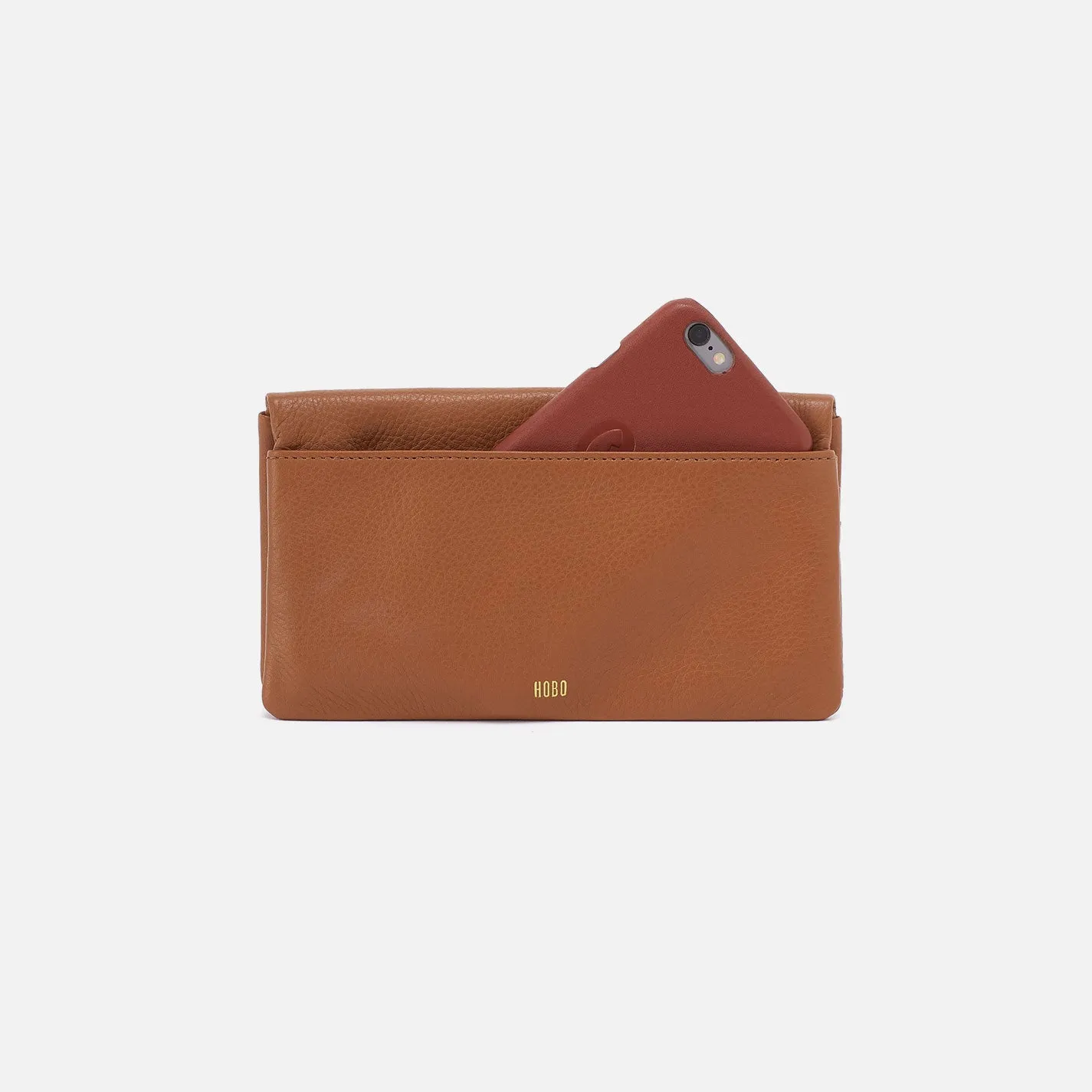 Lumen Continental Wallet In Pebbled Leather - Warm Honey Pixel Studded