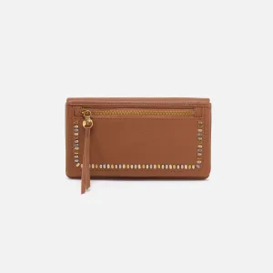 Lumen Continental Wallet In Pebbled Leather - Warm Honey Pixel Studded