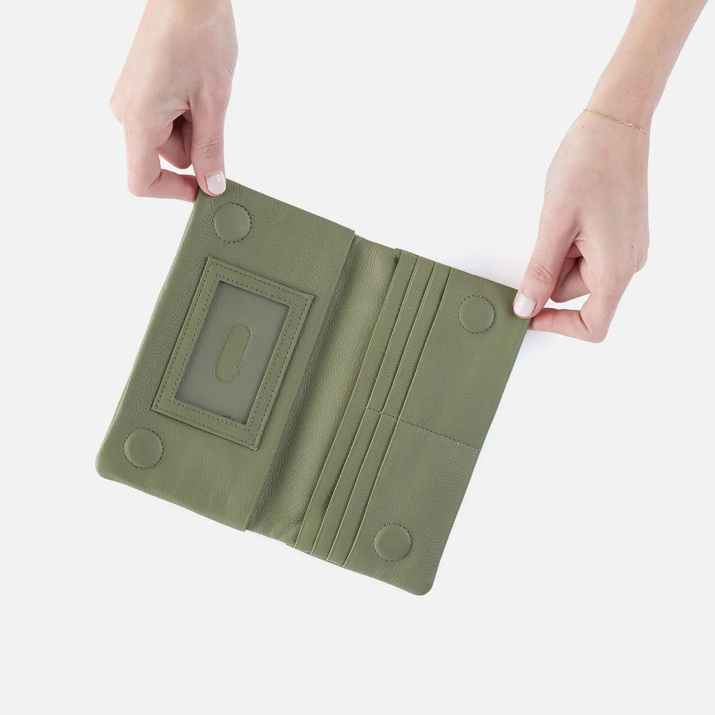 Lumen Continental Wallet In Pebbled Leather - Watercress