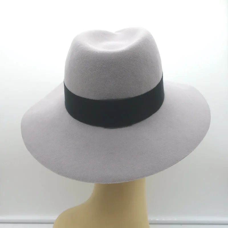 Maison Michel Virginie Fedora Hat Light Gray Wool Felt Size Small