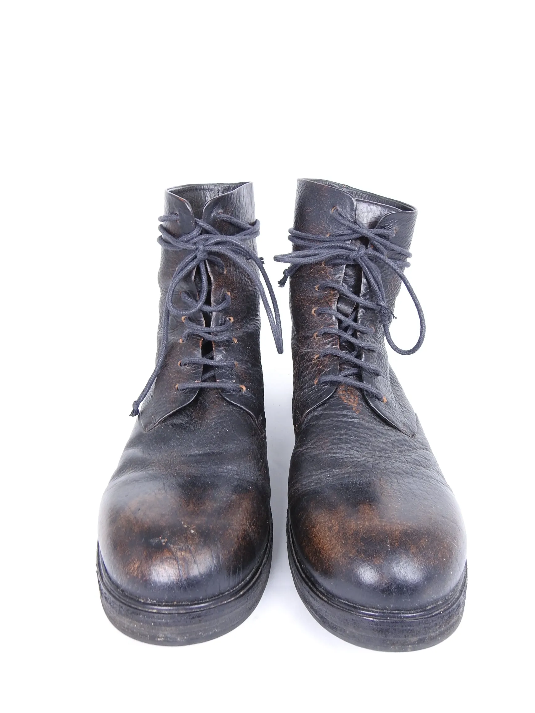 Marsell Worn Leather Reddish Brown Combat Lace Up Boots - 10