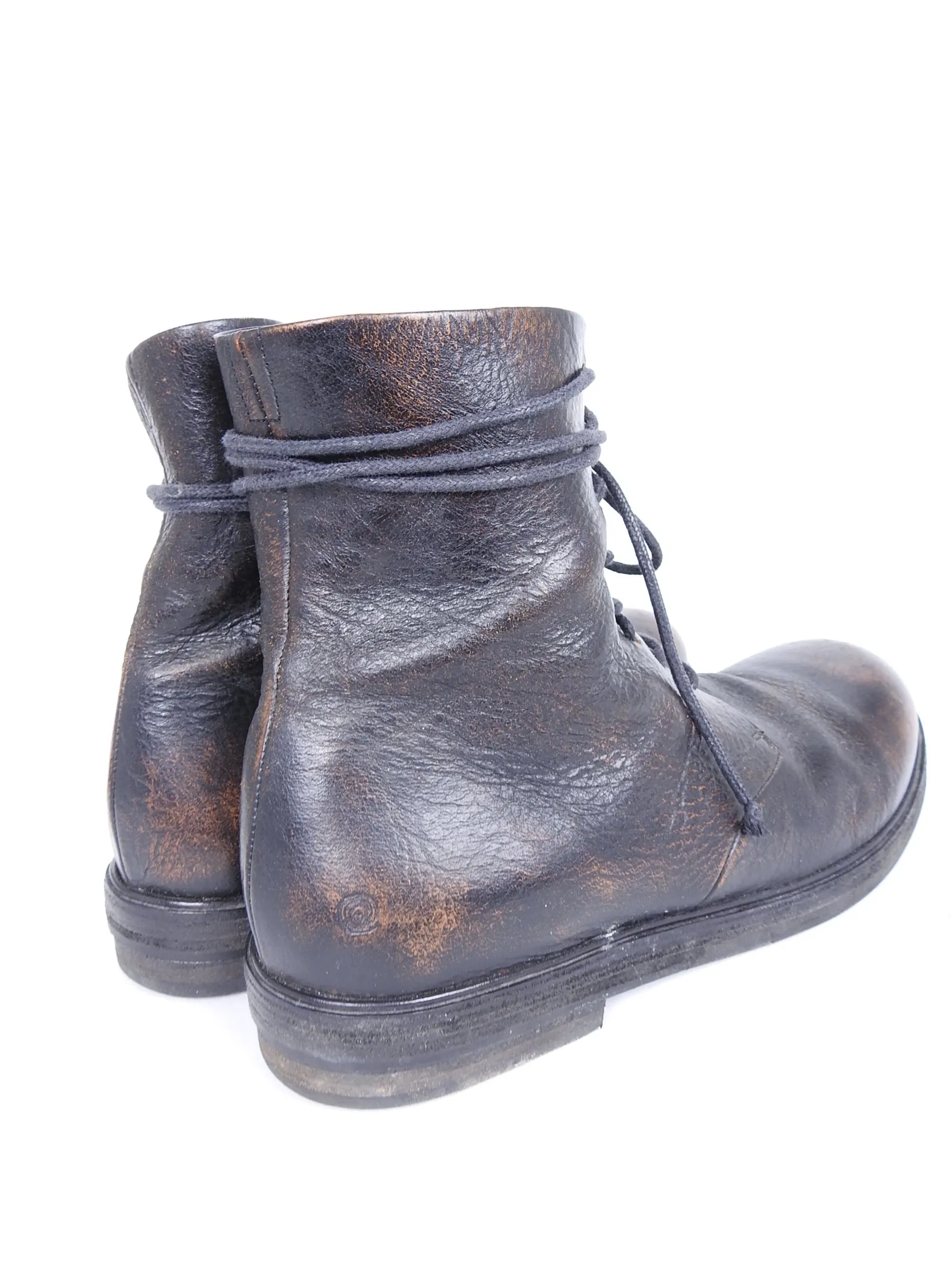 Marsell Worn Leather Reddish Brown Combat Lace Up Boots - 10