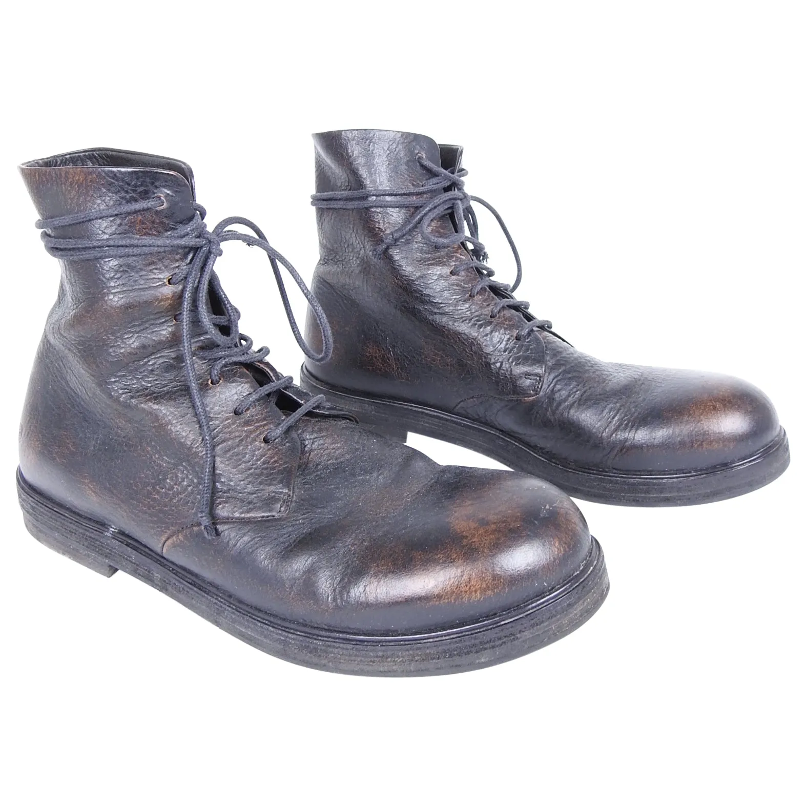 Marsell Worn Leather Reddish Brown Combat Lace Up Boots - 10