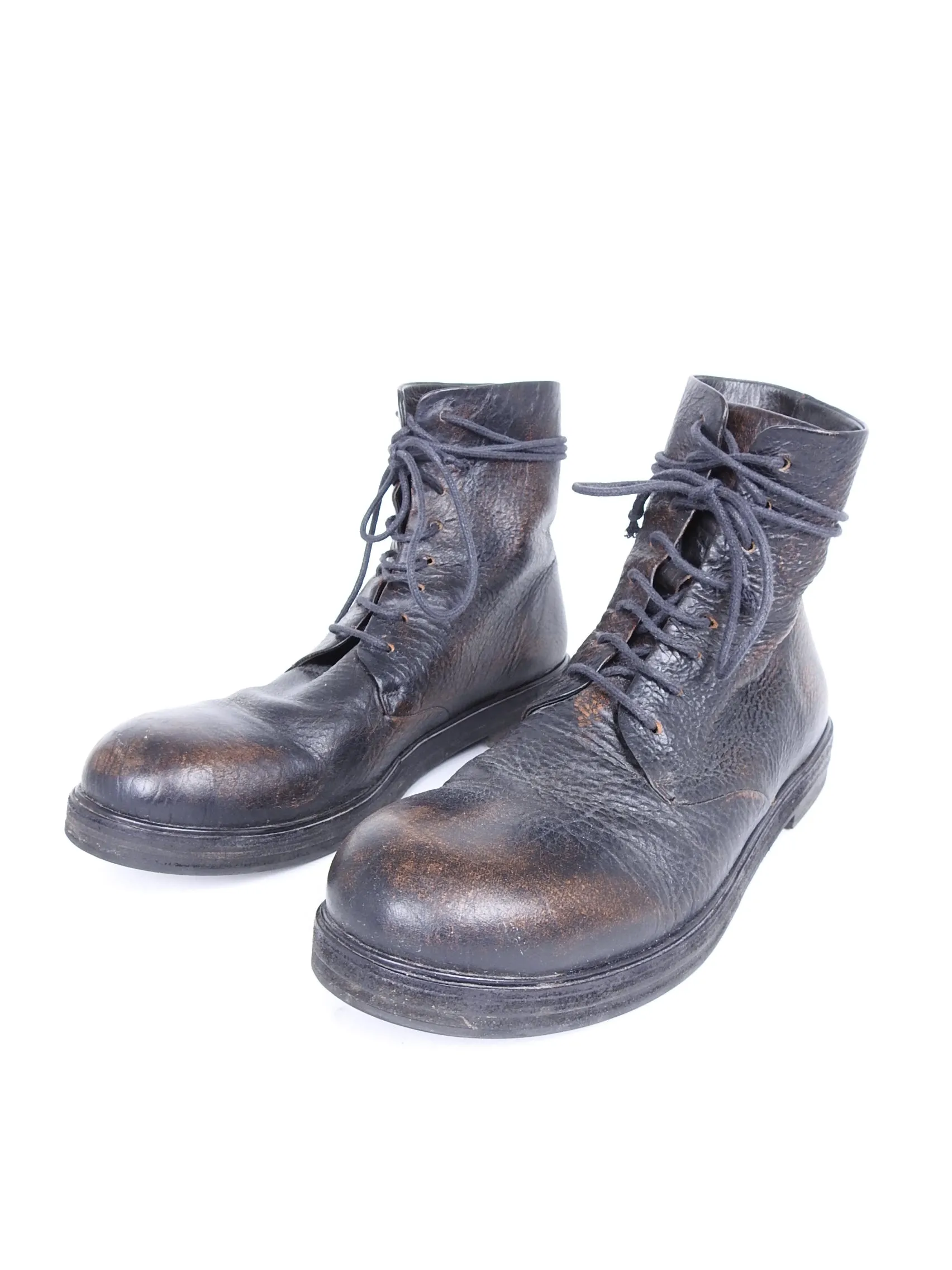 Marsell Worn Leather Reddish Brown Combat Lace Up Boots - 10