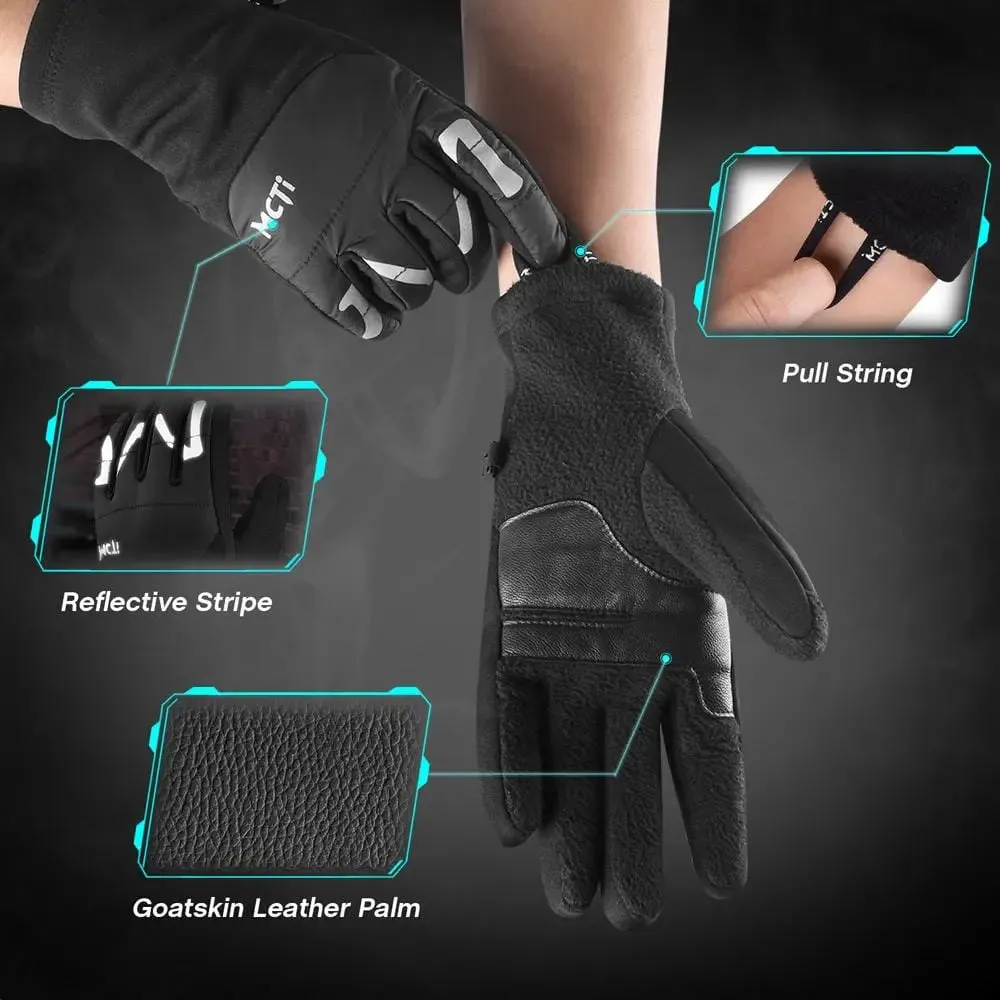 MCTi Winter Snow Gloves - Touchscreen Fleece Leather Gloves