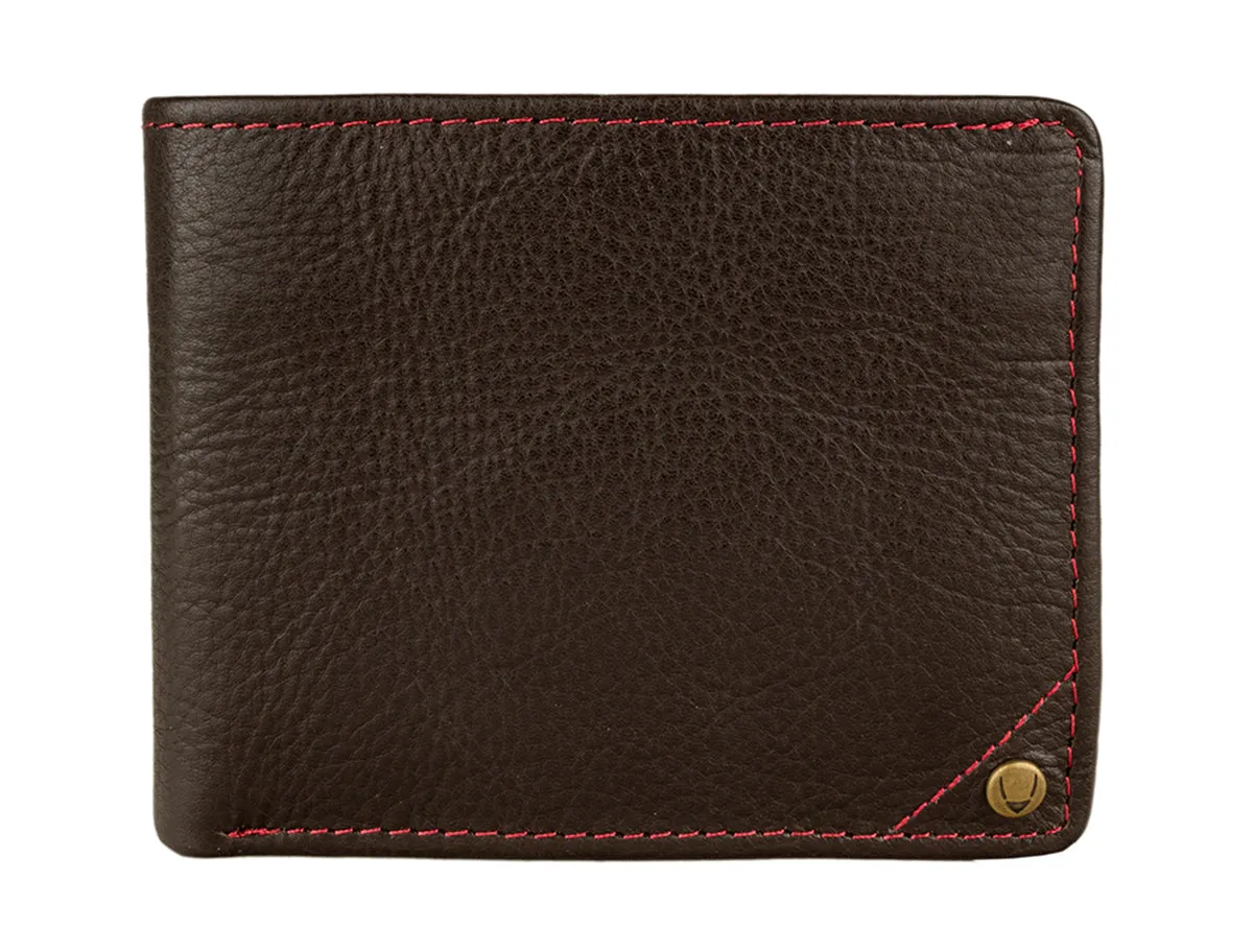 Mens Angle Stitch Leather Slim Bifold Wallet
