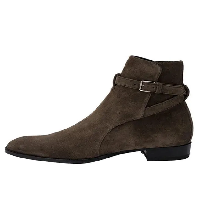 Men's Handcrafted Leather Buckle Strap Pointed Toe Chelsea Boots