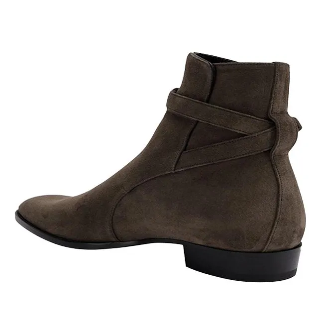 Men's Handcrafted Leather Buckle Strap Pointed Toe Chelsea Boots