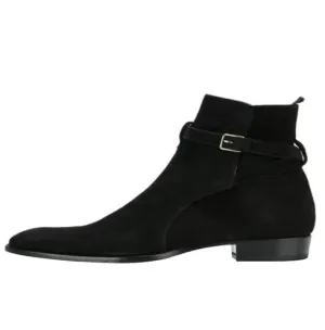 Men's Handcrafted Leather Buckle Strap Pointed Toe Chelsea Boots