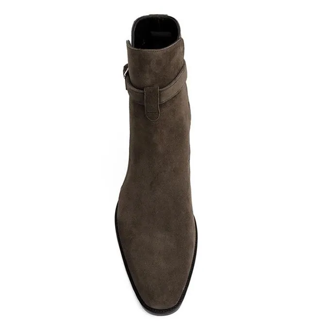Men's Handcrafted Leather Buckle Strap Pointed Toe Chelsea Boots