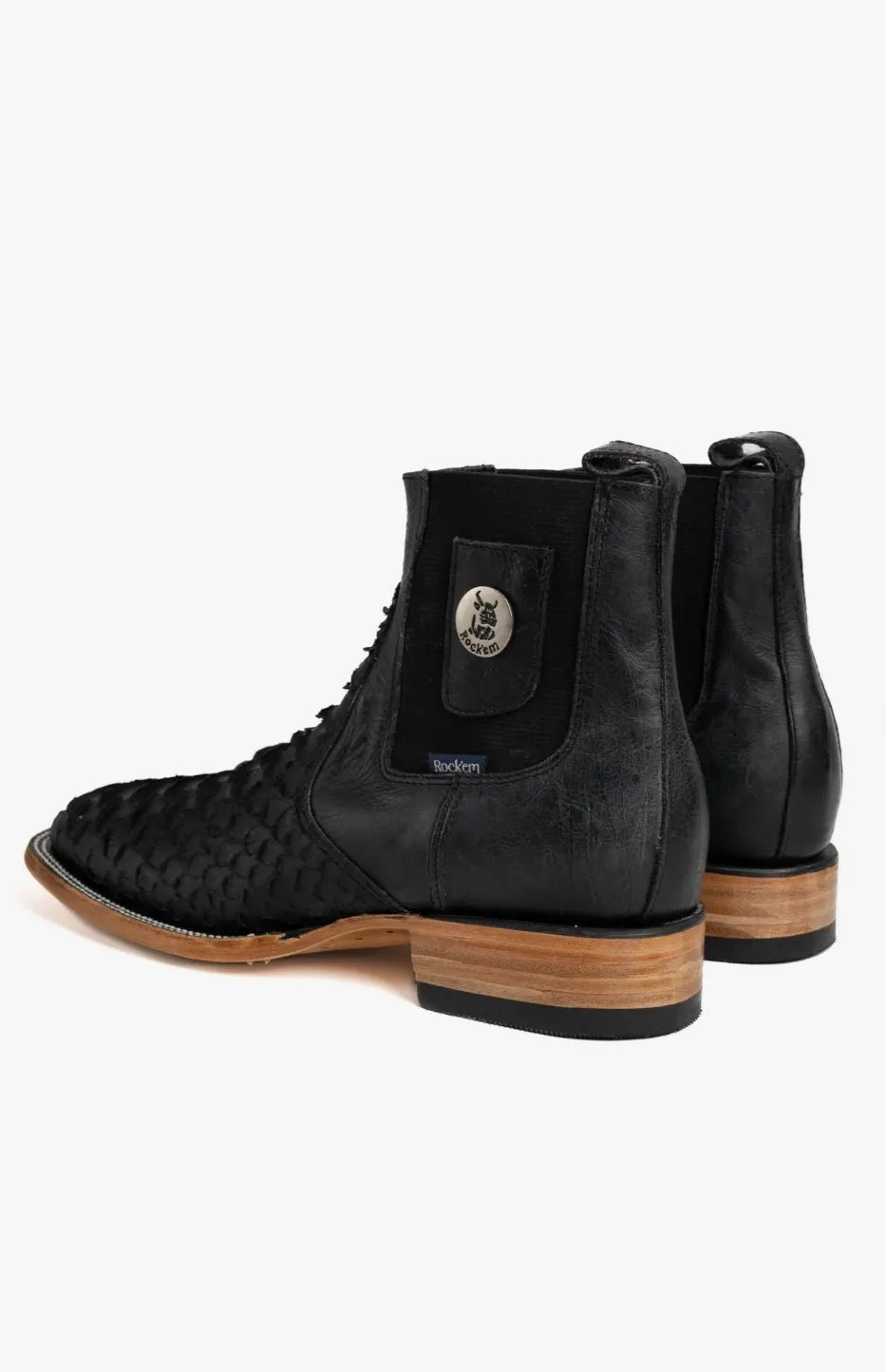 Men's Rock'em Clon Mega Python Wide Square Toe Ankle Boots Matte Black