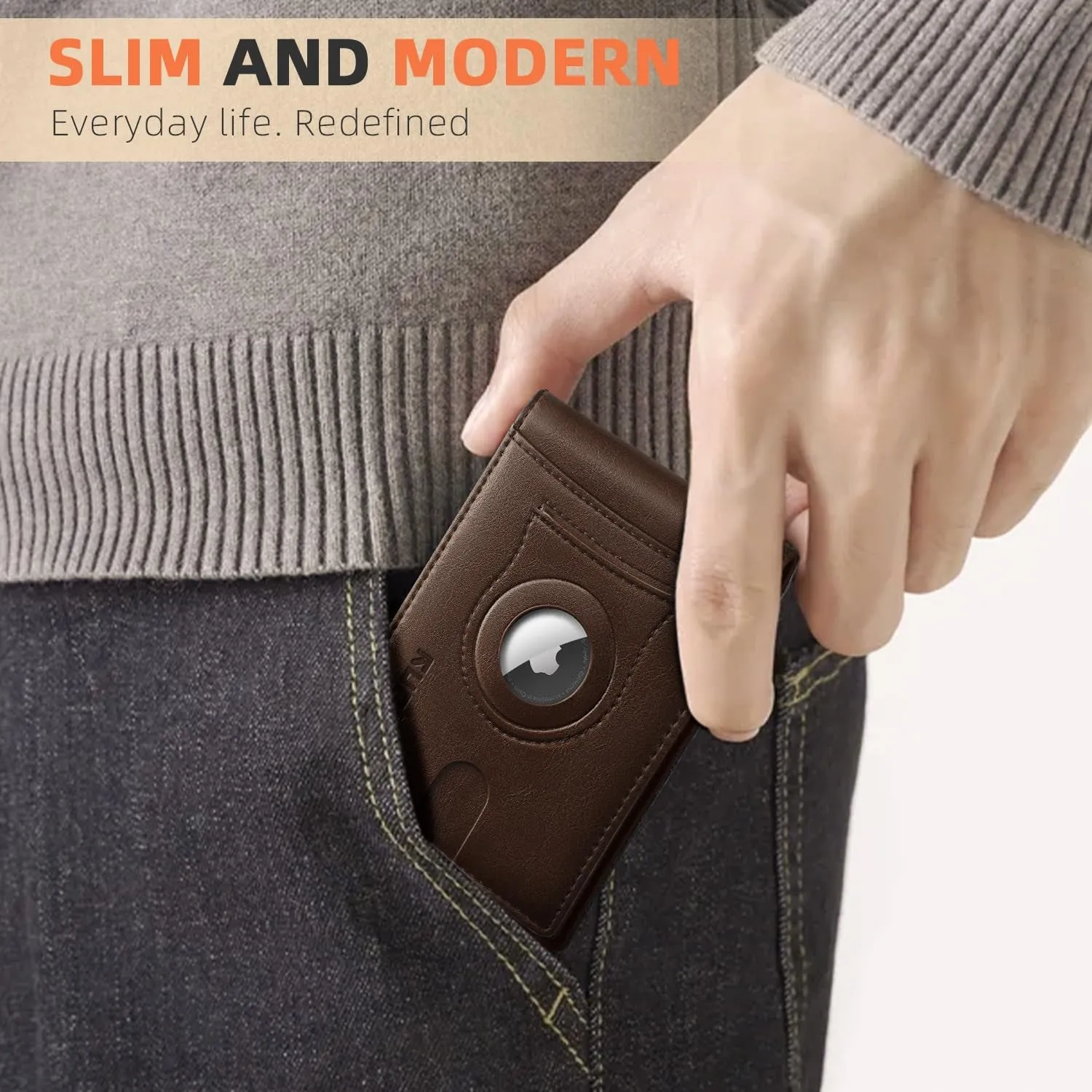 Mens Slim RFID Blocking Bifold Wallets with AirTag