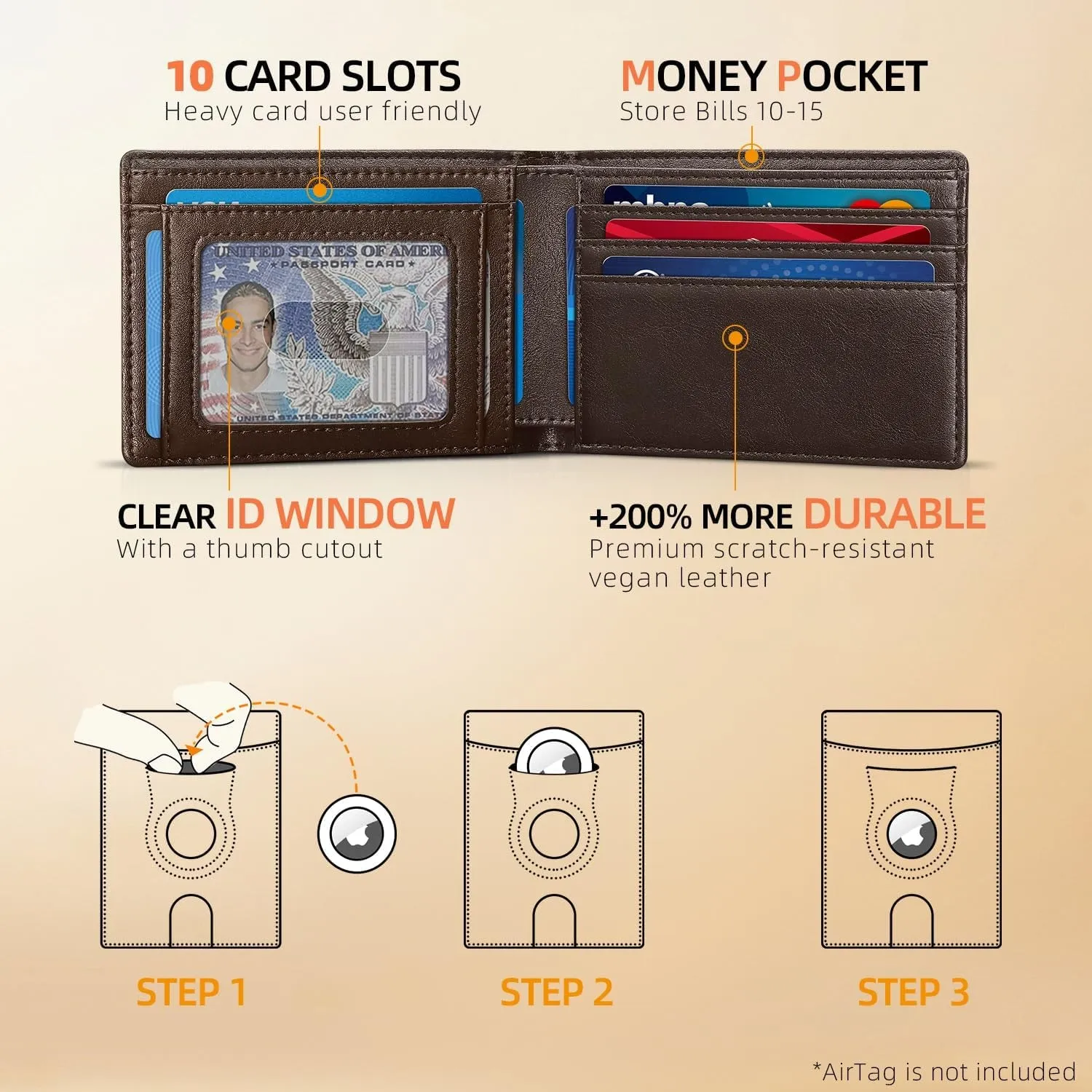 Mens Slim RFID Blocking Bifold Wallets with AirTag